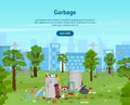 Cartoon Garbage in Park Card Poster Ad. Vector