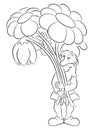 Cartoon garden gnome with a bouquet of flowers