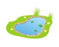 Cartoon garden pond, small lake in flat style, landscape design element. Flat vector illustration. Isolated on white