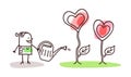 Cartoon Gardener with Growing Hearts