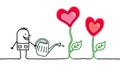 Cartoon Gardener with Growing Hearts