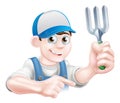 Cartoon Gardener Holding Fork