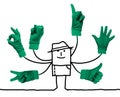 Cartoon Gardener with Multi Green Hands Signs