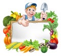 Cartoon Gardener Vegetables Sign Royalty Free Stock Photo