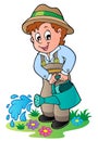 Cartoon gardener with watering can