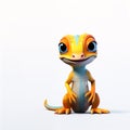 A cartoon gecko with blue stripes isolated on white background - generative AI Royalty Free Stock Photo