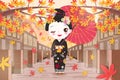 Cartoon geisha with maple