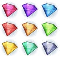 Cartoon Gems And Diamonds Icons Set