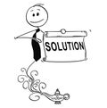 Cartoon of Genie Businessman Appearing From Lamp to Offer Solution Royalty Free Stock Photo