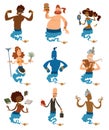 Cartoon genie support people coming out of a magic Royalty Free Stock Photo