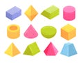 Cartoon geometric 3d basic shapes vector set, colorful geometric shapes, math education concept