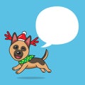 Cartoon german shepherd dog with christmas costume and speech bubble