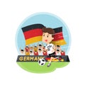 Cartoon Germany`s football player character with football fans background. Flat vector design Royalty Free Stock Photo