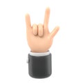 Cartoon Gesture Icon Mockup. Cartoon character hand rock on gesture. 3D rendering on white background. Royalty Free Stock Photo