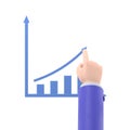 Cartoon Gesture Icon Mockup.Growth graph concept. Businessman draws a chart of financial growth. Royalty Free Stock Photo