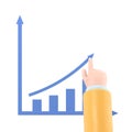 Cartoon Gesture Icon Mockup.Growth graph concept. Businessman draws a chart of financial growth. Royalty Free Stock Photo