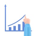 Cartoon Gesture Icon Mockup.Growth graph concept. Businessman draws a chart of financial growth. 3d illustration fla Royalty Free Stock Photo