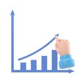 Cartoon Gesture Icon Mockup.Growth graph concept. Businessman draws a chart of financial growth. 3d illustration flat design Royalty Free Stock Photo