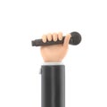 Cartoon Gesture Icon Mockup.Cartoon hand holding microphone.3D rendering on white background. Royalty Free Stock Photo