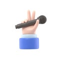 Cartoon Gesture Icon Mockup.Cartoon hand holding microphone and showing victory gesture. Supports PNG files