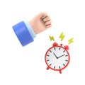 Cartoon Gesture Icon Mockup.Hand turning off the ringing alarm clock,Supports PNG files with transparent backgrounds.
