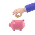 Cartoon Gesture Icon Mockup.Time Saving Into Piggy Bank.Supports PNG files with transparent backgrounds.