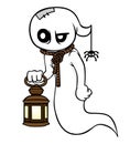 Cartoon ghost character with a lantern on a white background Royalty Free Stock Photo