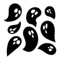 Cartoon ghost icons set for Halloween celebration. Black flying ghost silhouette hand drawn illustrations. Vector Royalty Free Stock Photo