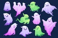 Cartoon ghost phantom. Spooky ghosts poltergeist funny character of haunted house friendly spirit seeing fabric body