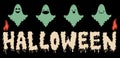 Cartoon ghosts Halloween emoji candles banner