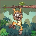 Cartoon gibbon monkey hanging from a branch