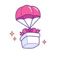 Cartoon gift box with parachute Royalty Free Stock Photo