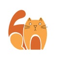 Cartoon Ginger Cat. Surprised Attentive cat. Design element for postcards. Vector illustration in Simple Flat Style.