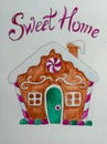 Cartoon Gingerbread house with candies, illustration, picture Royalty Free Stock Photo