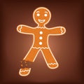 Cartoon gingerbread man with bite or broken missing leg. Funny Christmas cookie vector illustration Royalty Free Stock Photo