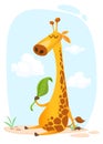 Cartoon giraffe character. Vector illustration funny giraffe eating a leaf and smiling Royalty Free Stock Photo