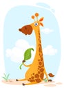 Cartoon giraffe character. Vector illustration funny giraffe eating a leaf and smiling Royalty Free Stock Photo
