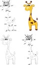 Cartoon giraffe. Coloring book and dot to dot game for kids