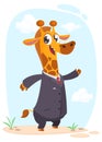 Cartoon giraffe dressed up in office suit presenting. Vector art illustration. Giraffe businessman