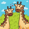 Cartoon of giraffe eating grass Royalty Free Stock Photo