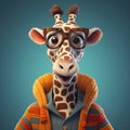 Cartoon Giraffe With Glasses And Sweater - Junglepunk Inspired Character