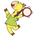 Cartoon Giraffe Playing a Tambourine