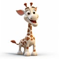 Cartoon Giraffe Smiling: Pixar-style 3d White Background Hd Image