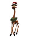 Cartoon giraffe wearing Santa hat.