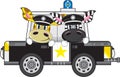 Cartoon Giraffe and Zebra Policemen in Police Car