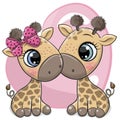Cartoon Giraffes on a heart background