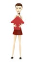Cartoon girl with arrow - upload icon