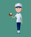 Cartoon girl baseball player glove ball and cap Royalty Free Stock Photo