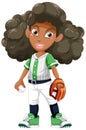 A girl in baseball uniform holding glove