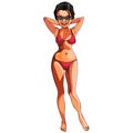 Cartoon girl with a beautiful figure in a bathing suit